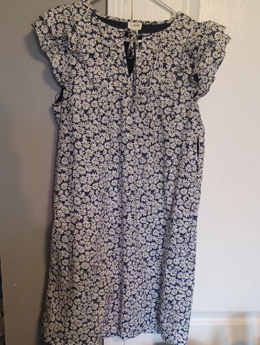 J. Crew Reimagined Brand Blue & White Daisy Dress, Fully Lined W/ Pockets - Sz 6